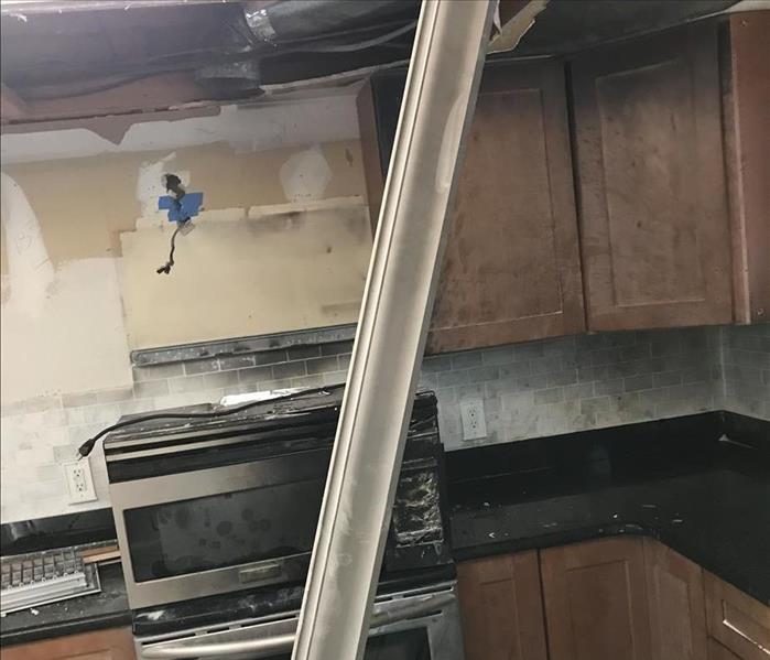 Fire damaged kitchen.